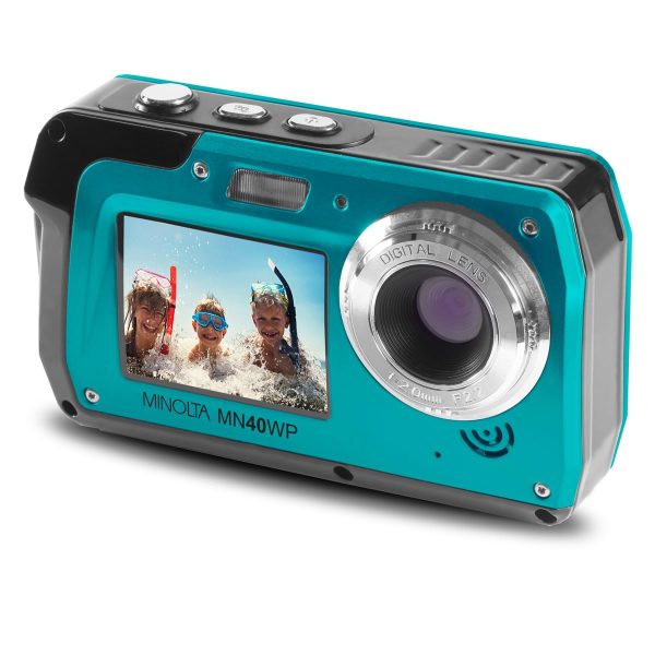 Minolta MN40WP 48 MP   2.7K Quad HD Waterproof Digital Camera w Dual LCD (Blue) Sale